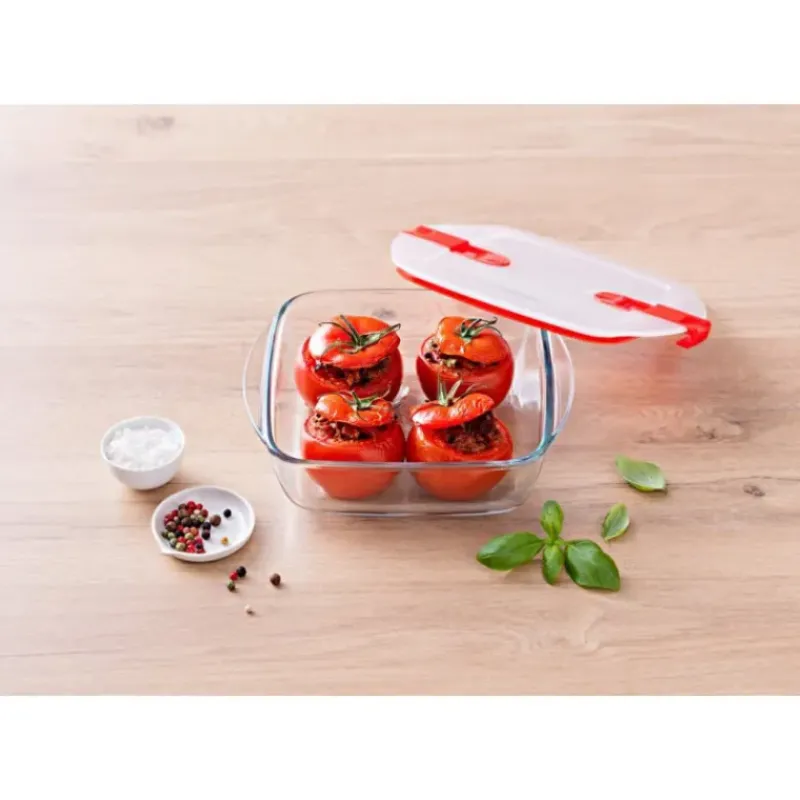 Conservation*PYREX Boîte de Conservation en Verre Carrée 20 x 17 cm 1 L Cook & Heat