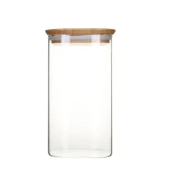 Conservation*PEBBLY Boîte de Conservation en Verre et Bambou Carré 1,4 L