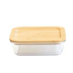 Conservation*PEBBLY Boîte de Conservation en Verre et Bambou Rectangle 1520 ml