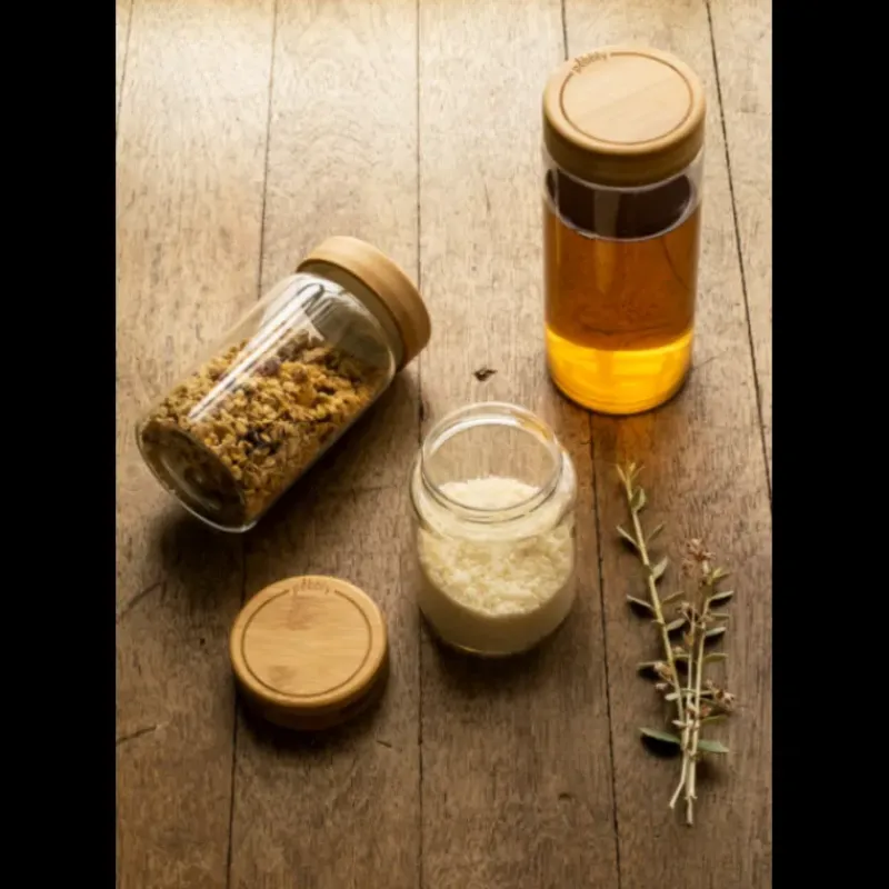 Conservation*PEBBLY Boîte de Conservation en Verre et Bambou Rond 850 ml