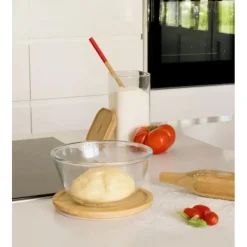 Plat De Cuisson|Conservation*PEBBLY Boîte de Conservation en Verre et Bambou Rond 1,6 L