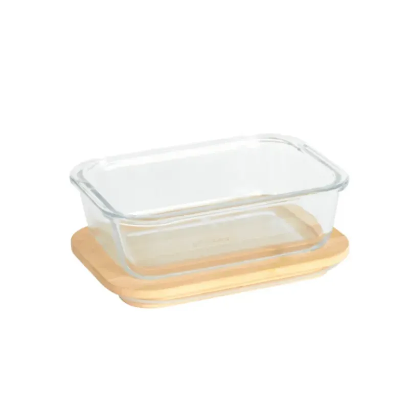 Plat De Cuisson|Conservation*PEBBLY Boîte de Conservation en Verre et Bambou Rectangle 640 ml
