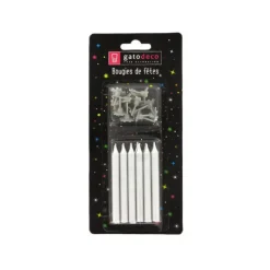Décoration Gâteau*GATODECO Bougies Argentées (x12) avec bobèches Gatodéco