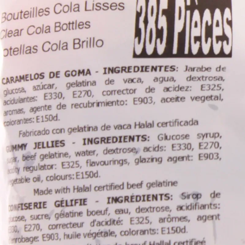 Confiserie*FINI Bouteilles Cola Lisses x 385 - Bonbons Halal