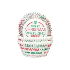 Moules En Papier*HOUSE OF MARIE Caissette à Cupcake Merry Christmas Vert et Rouge Ø 5 cm (x50)