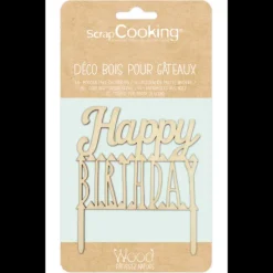 Décoration Gâteau*SCRAPCOOKING Cake Topper Bois Happy Birthday 12 cm
