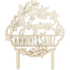 Décoration Gâteau*SCRAPCOOKING Cake Topper Bois Joyeux Anniversaire 12,9 cm