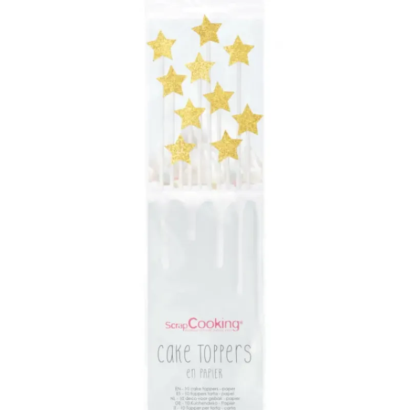 Décoration Gâteau*SCRAPCOOKING Cake Topper long 20 cm étoile doré (x10)