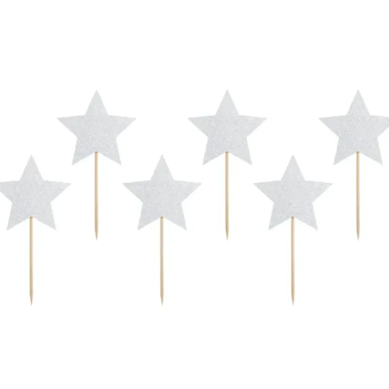 Décoration Gâteau*PARTYDECO Cake Toppers Étoiles Argent (x6)