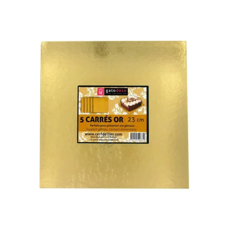 Présentoirs Pour Gâteaux*GATODECO Carrés Dorés 23 cm (x5) Gatodéco