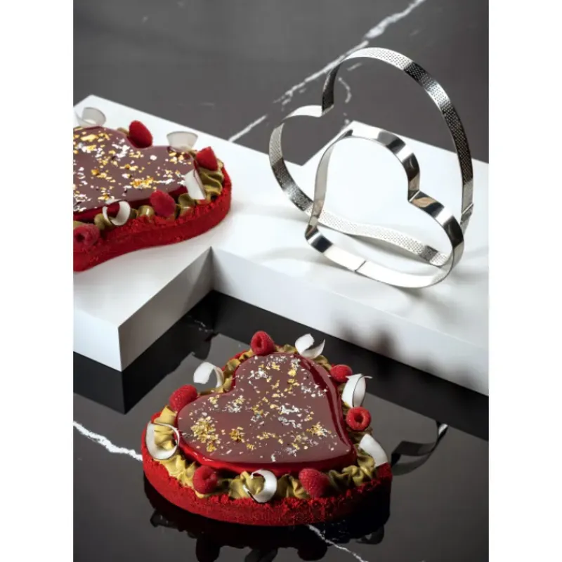 Cercle À Patisserie*PAVONI Cercle à Entremets Coeur Inox Micro-perforé 18 x 17 cm x H 3,5 cm