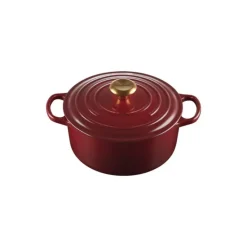 Cocotte En Fonte*LE CREUSET Cocotte en Fonte Ronde 24 cm Garnet Bouton Doré Signature