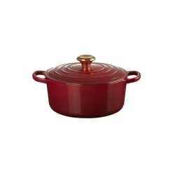 Cocotte En Fonte*LE CREUSET Cocotte en Fonte Ronde 24 cm Garnet Bouton Doré Signature