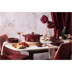 Cocotte En Fonte*LE CREUSET Cocotte en Fonte Ronde 20 cm Garnet Bouton Doré Signature