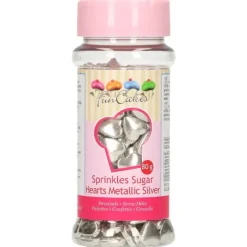 Décoration Comestible*FUNCAKES Coeurs en sucre Argenté 80g