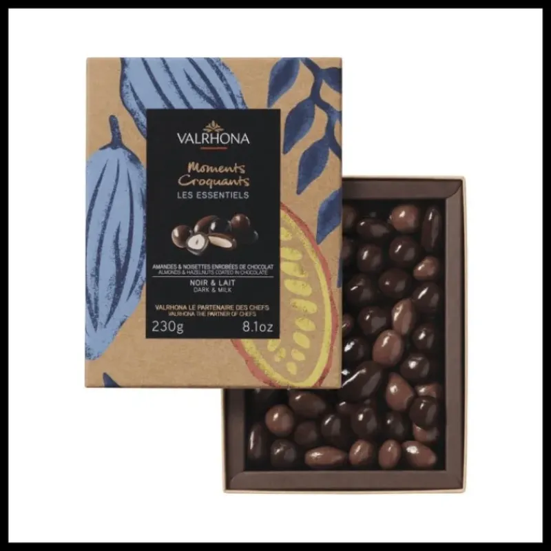 Chocolats À Offrir|Confiserie*VALRHONA Coffret Amandes et Noisettes Enrobées Chocolat Noir et Lait 230 g