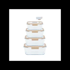 Conservation*PEBBLY Coffret de 4 Boîtes de Conservation en Verre et Pompe de Mise Sous-Vide