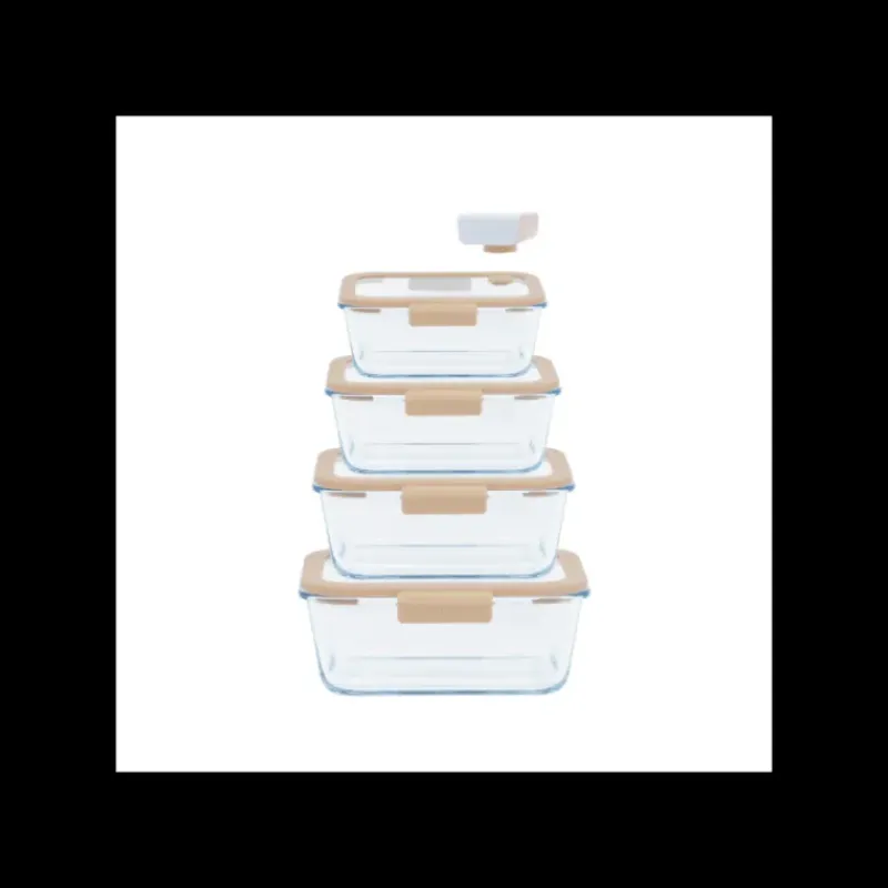 Conservation*PEBBLY Coffret de 4 Boîtes de Conservation en Verre et Pompe de Mise Sous-Vide