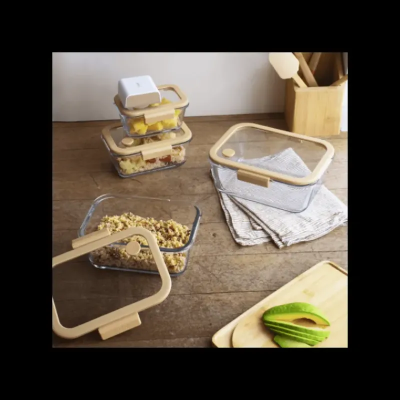 Conservation*PEBBLY Coffret de 4 Boîtes de Conservation en Verre et Pompe de Mise Sous-Vide