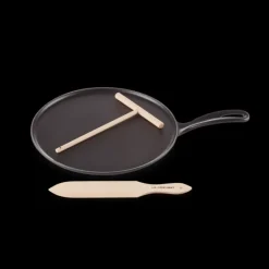 Poêles*LE CREUSET Crêpière en Fonte 27 cm Noir Mat avec Spatule & Râteau