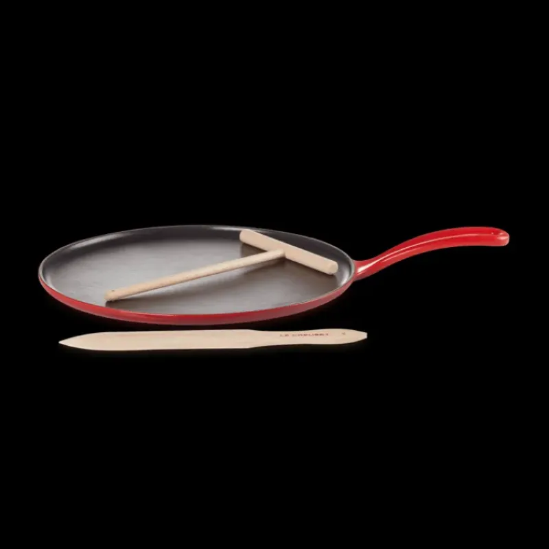 Poêles*LE CREUSET Crêpière Fonte Émaillée 27 cm Cerise avec Accessoires