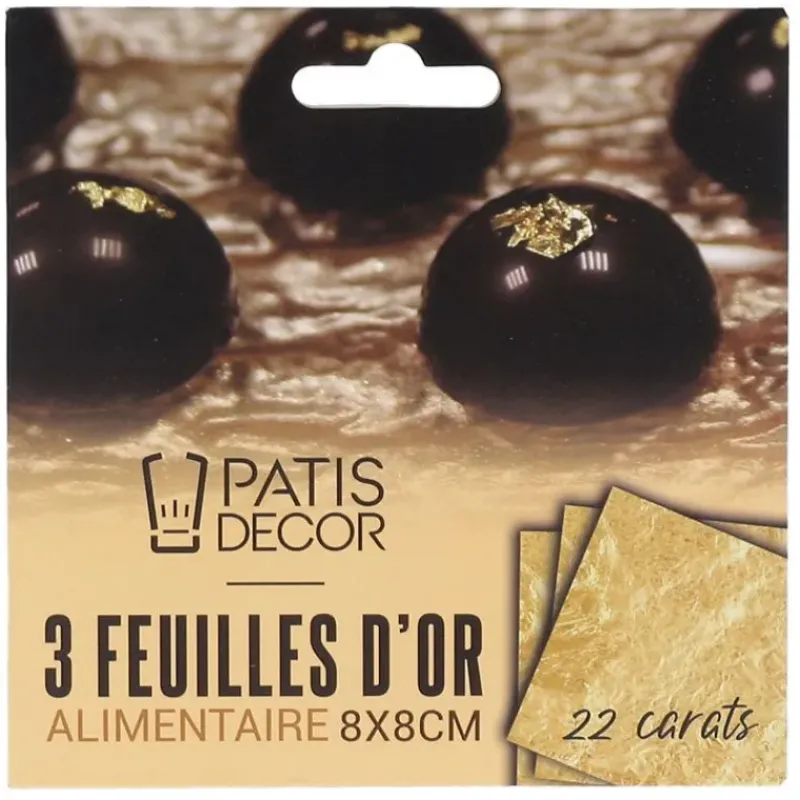 Décoration Comestible|Décoration Gâteau*PATISDECOR Feuilles d'Or Alimentaire 22 carats 3 feuilles Patisdécor