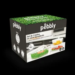 Plat De Cuisson|Conservation*PEBBLY Lot 3 Boîtes de Conservation en Verre Rectangle