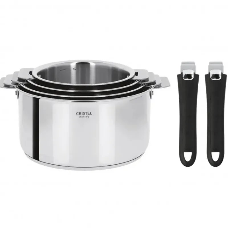 Casseroles*CRISTEL Lot de 4 Casseroles inox Casteline avec 2 Poignées Mutine Amovibles