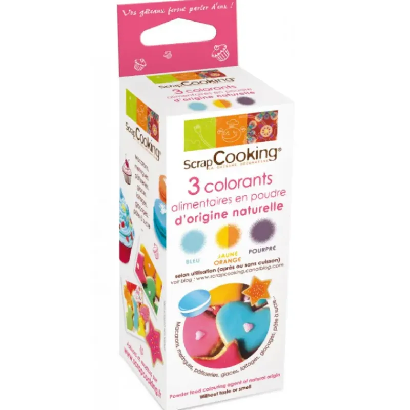 Colorants Alimentaires*SCRAPCOOKING Lot de 3 Colorants en Poudre Alimentaire Pourpre/Orange/Bleu