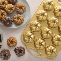 Moule Anti-adhésif|Moules À Gâteaux*NORDIC WARE Moule Mini Bundt Torsadés (x12) Gold