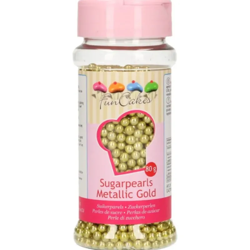 Décoration Comestible*FUNCAKES Perles de Sucre Or Métallique 80 g