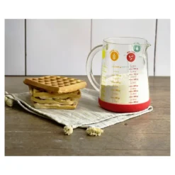 Verre Doseur*PEBBLY Pichet Doseur en Verre et Silicone 1 L Rouge