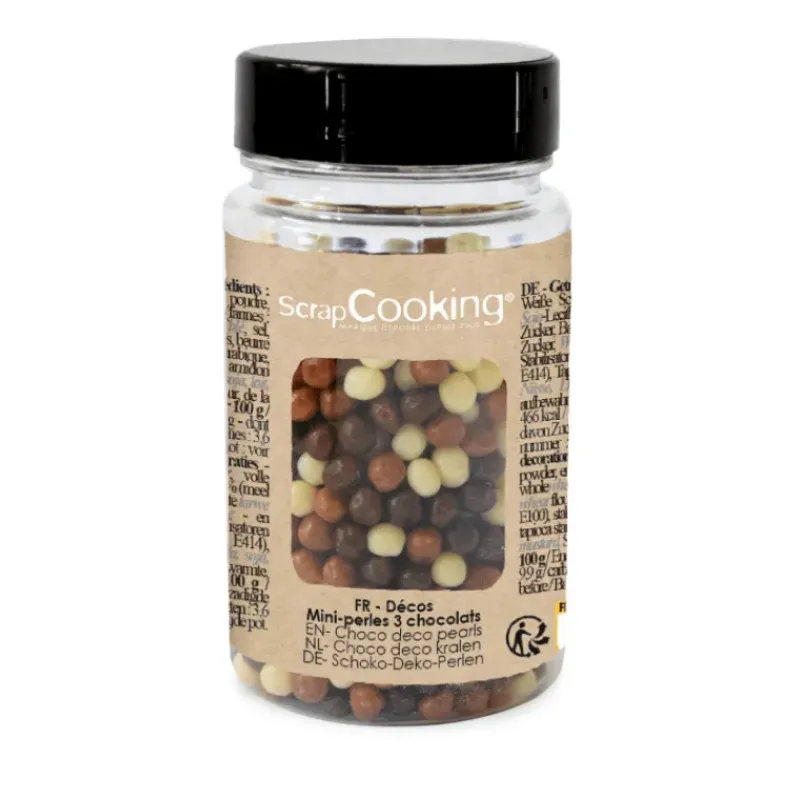 Décoration Comestible*SCRAPCOOKING Pot de Décors en Perles Or et au 3 Chocolats 50 g