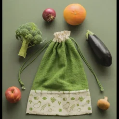 Sac En Tissu*PEBBLY Sac à Légumes Coton Bio Vert 30 x 40 cm