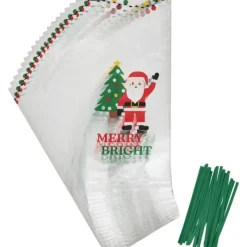 Emballage Alimentaire*WILTON Sachet Bonbon Père Noël 11 x 23,5 cm avec Attaches Sachet (x20)
