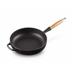 Sauteuses*LE CREUSET Sauteuse en Fonte 28 cm Noir Mat avec Manche en Bois Signature