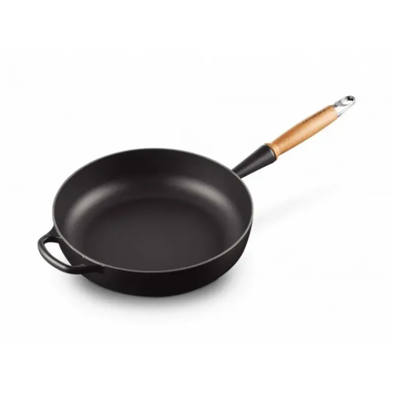 Sauteuses*LE CREUSET Sauteuse en Fonte 28 cm Noir Mat avec Manche en Bois Signature