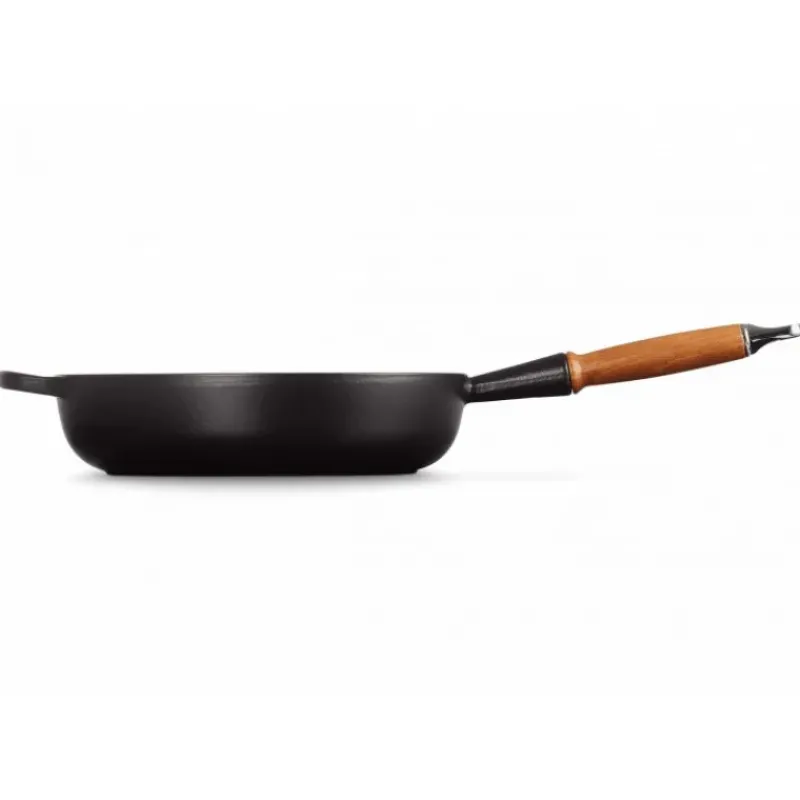 Sauteuses*LE CREUSET Sauteuse en Fonte 28 cm Noir Mat avec Manche en Bois Signature