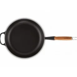 Sauteuses*LE CREUSET Sauteuse en Fonte 28 cm Noir Mat avec Manche en Bois Signature