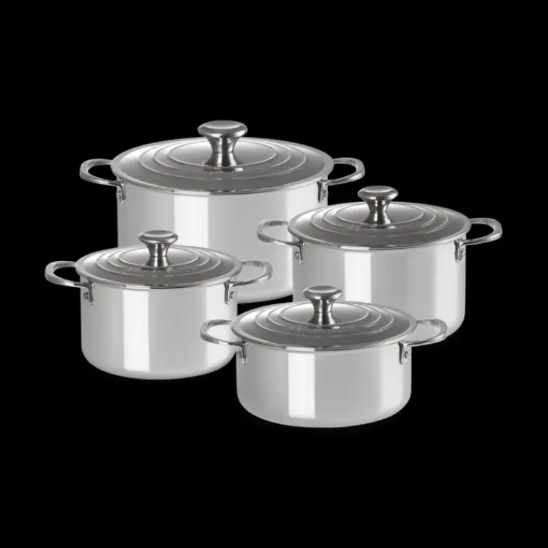 Batterie De Cuisine|Faitout*LE CREUSET Set 4 Pièces Casseroles et Faitout Inox Signature