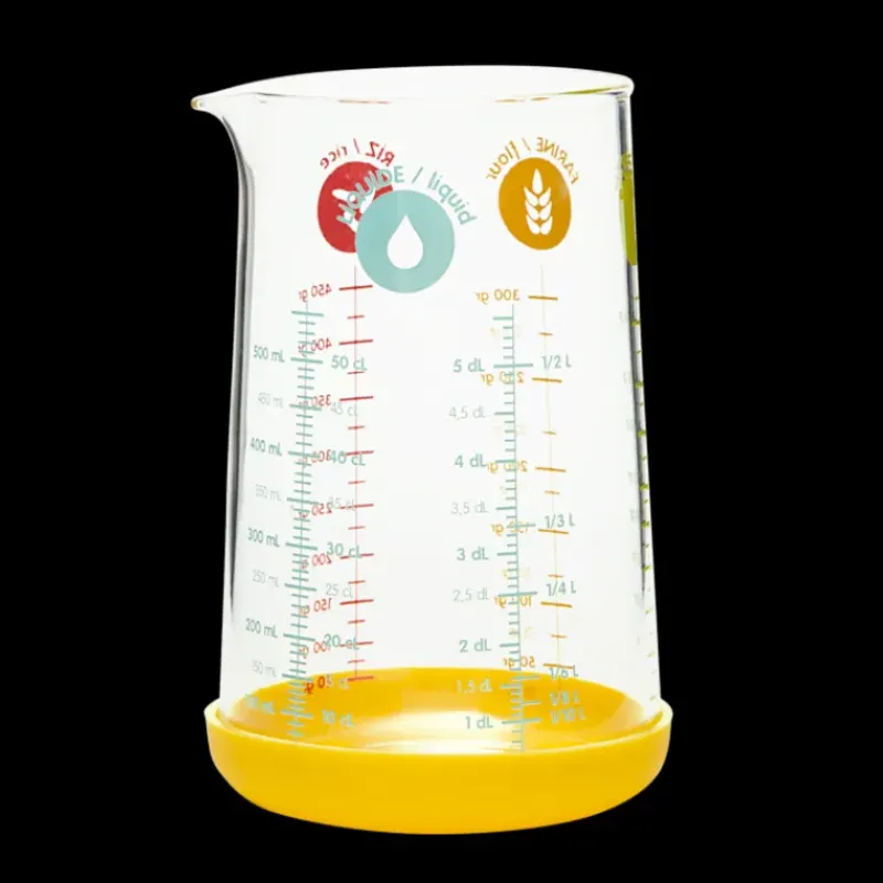 Verre Doseur*PEBBLY Verre Doseur en Verre et Silicone 500 ml Jaune